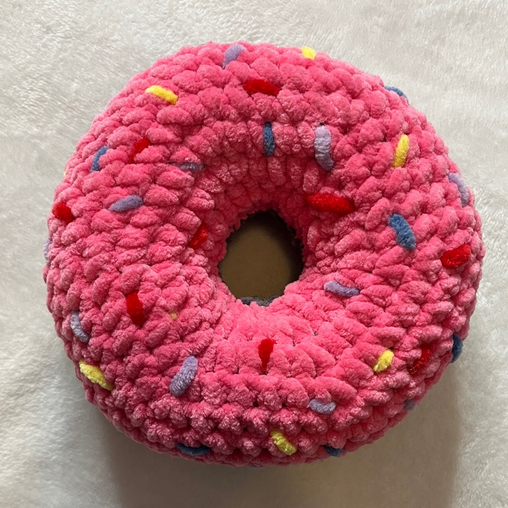 Crochet handmade Plush Pink Donut rainbow sprinkles decoration